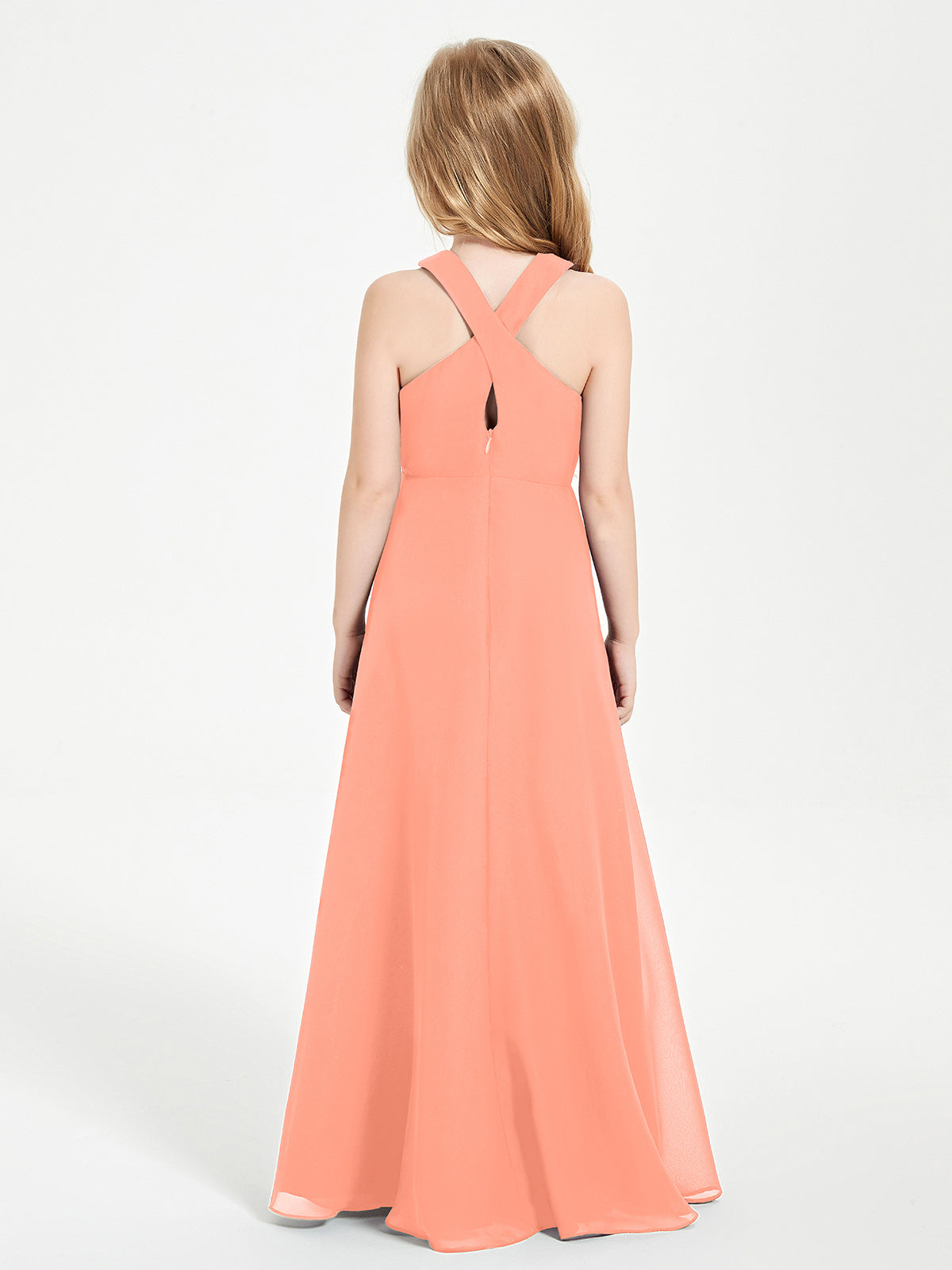 Junior Bridesmaid Dresses Grecian Neckline Floor Length Sunset